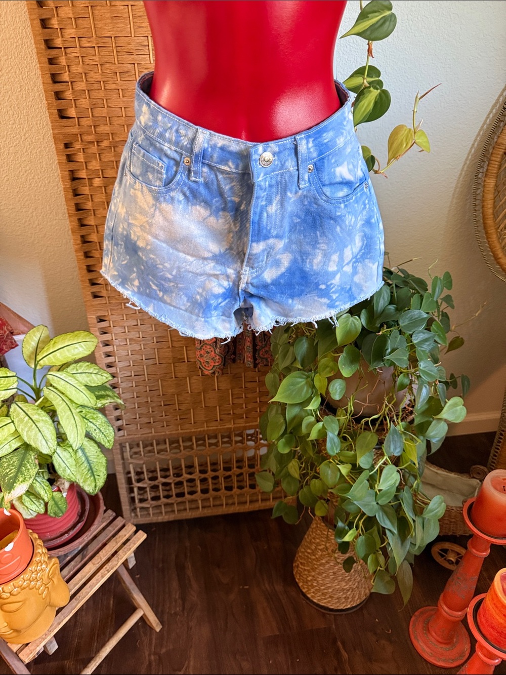 Forever 21 Blue Tie-Dye Denim Cutoff Shorts